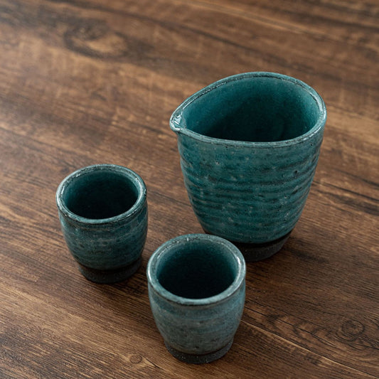 Sake Set – Mino Ware Blue Pine Ice-Crackle Glaze Gift