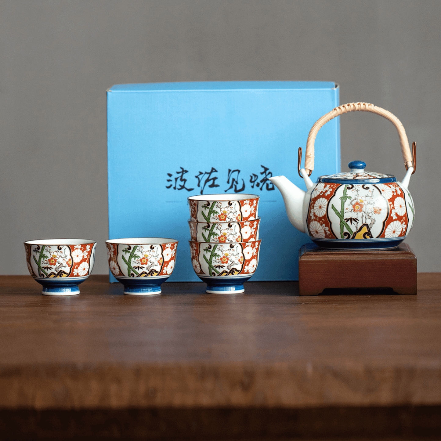 Tea Set | Japanese Imari Hasami Ware Teapot & 5 Cups Handcrafted Ceramic