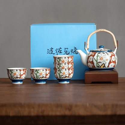 Tea Set | Japanese Imari Hasami Ware Teapot & 5 Cups Handcrafted Ceramic