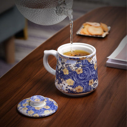 Tea Cup with Infuser Sea Wave Enamel Porcelain 400ml