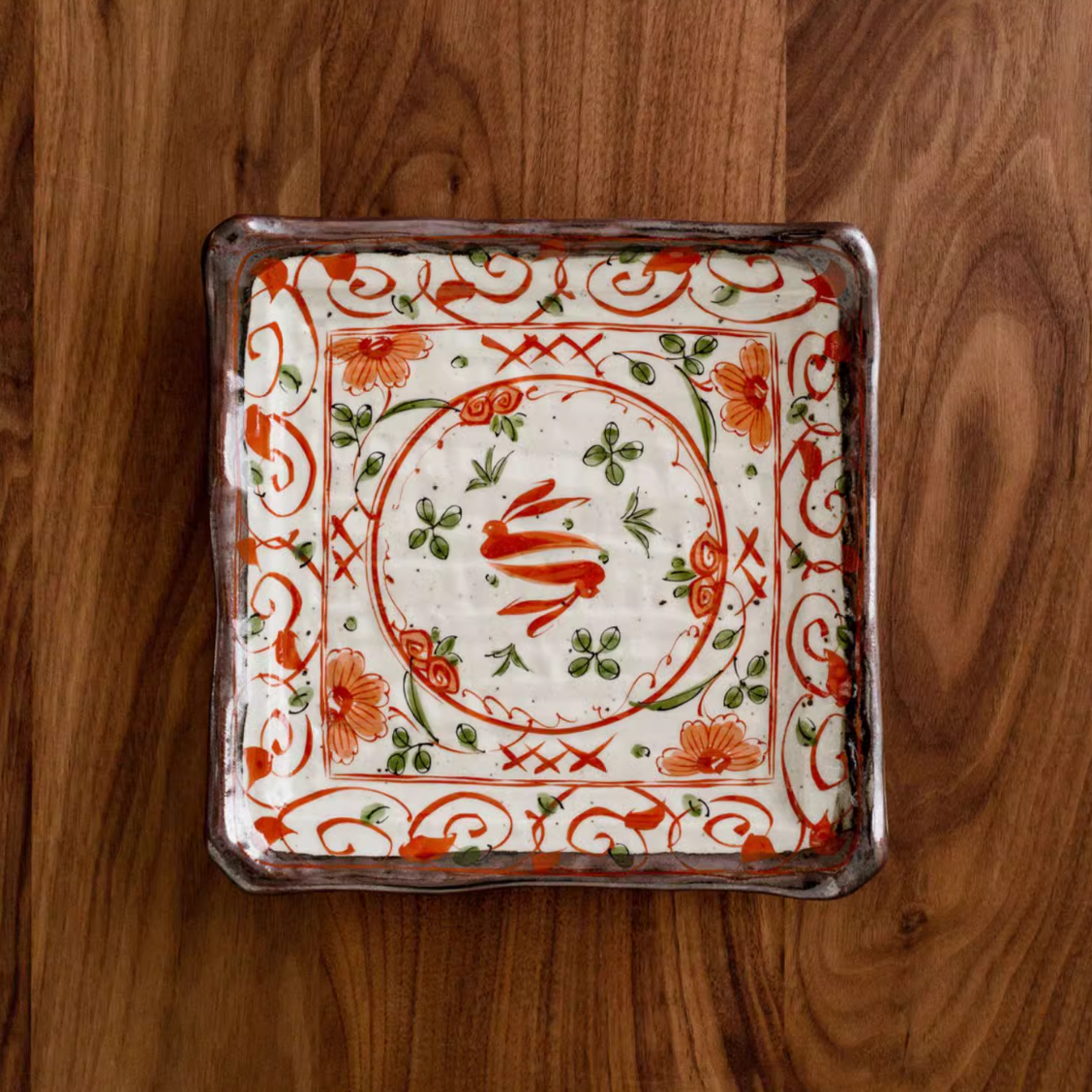 Japanese Ceramic Dish Set – Mino Ware Akae Red Butterfly