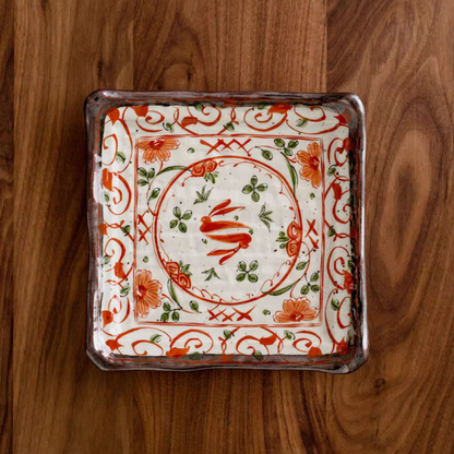 Japanese Ceramic Dish Set – Mino Ware Akae Red Butterfly