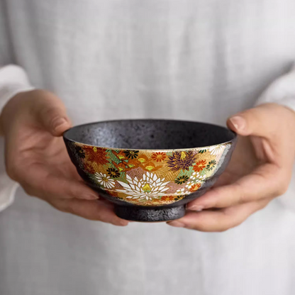Japanese Couple Rice Bowl Set – Kutaniyaki Gold Floral Meoto