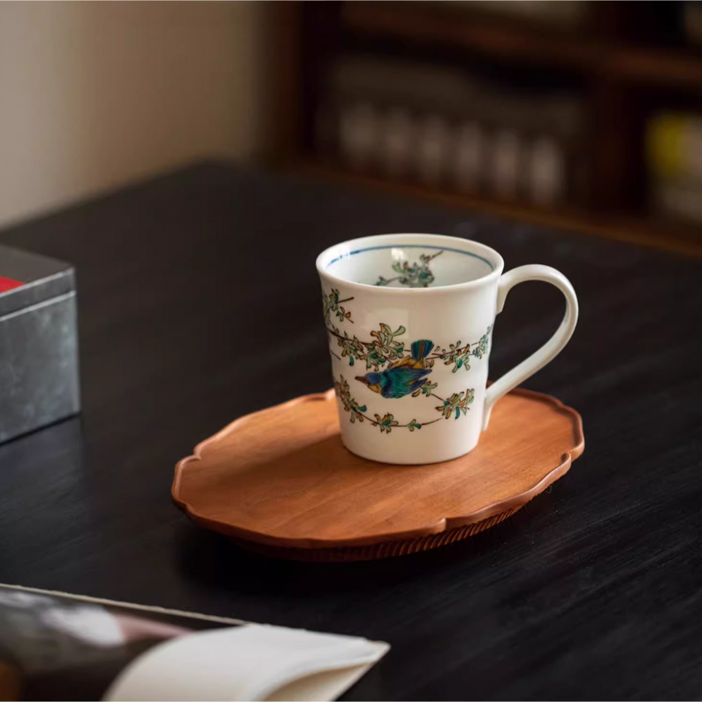 Japanese Ceramic Mug – Kutaniyaki Floral Bird Swallow Forest