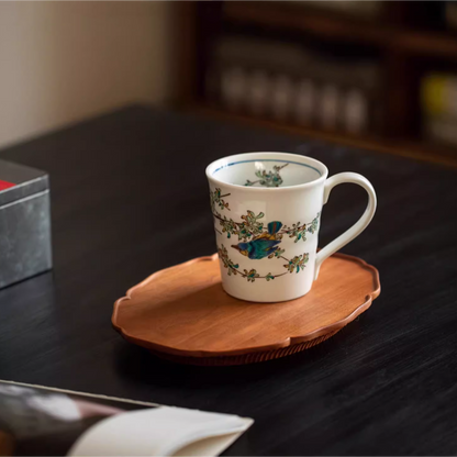 Japanese Ceramic Mug – Kutaniyaki Floral Bird Swallow Forest