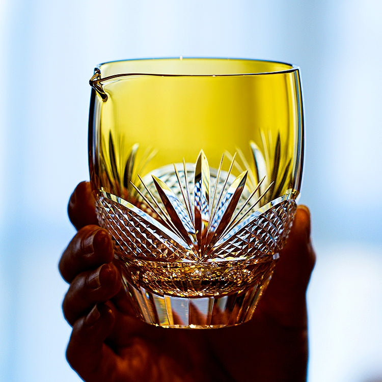 Tea Set Handcrafted Amber Glass Chrysanthemum Engraved Japanese Tea Ceremony Set Artisan Teacup Gift