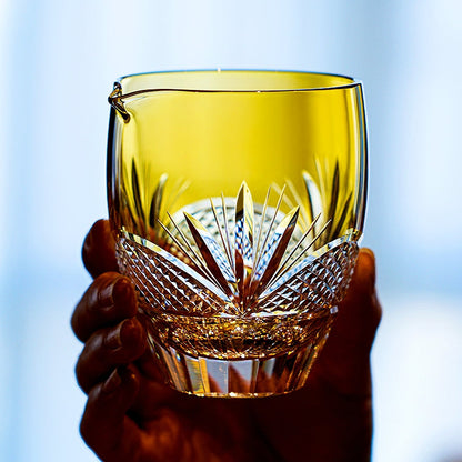 Tea Set Handcrafted Amber Glass Chrysanthemum Engraved Japanese Tea Ceremony Set Artisan Teacup Gift