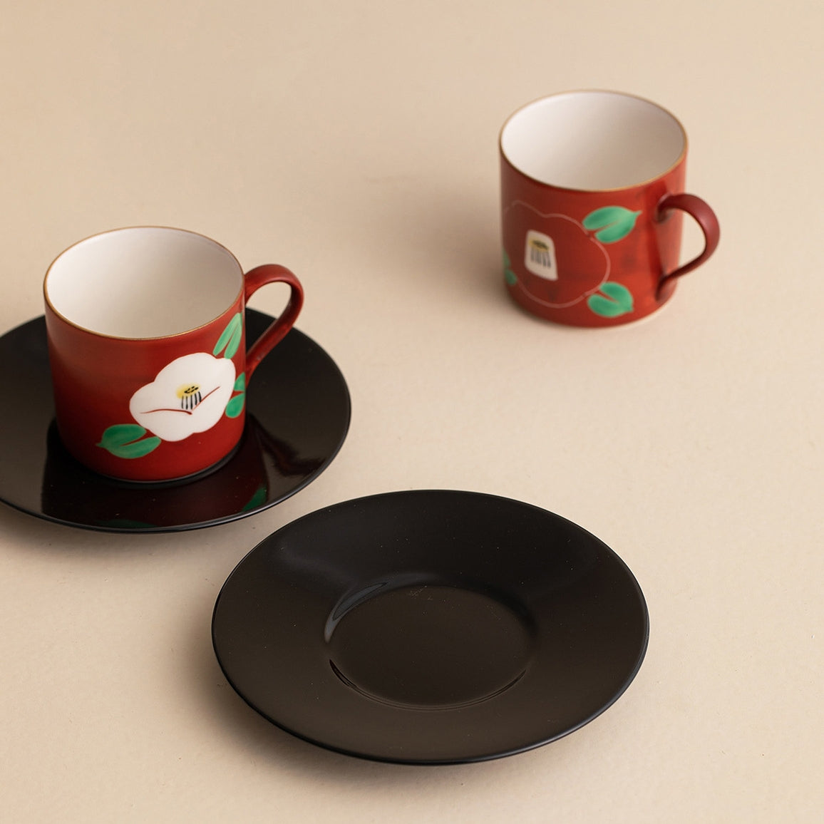 Japanese Couple Tea Cup Set – Mino Ware Red Camellia Design