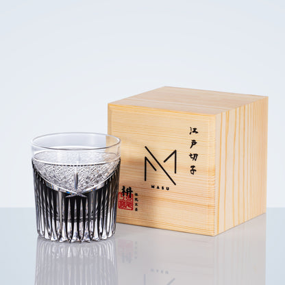 Japanese Cut Glass Edo Kiriko Karmic Whisky Hand-Cut Crystal | Black Turquoise Aqua Glassware