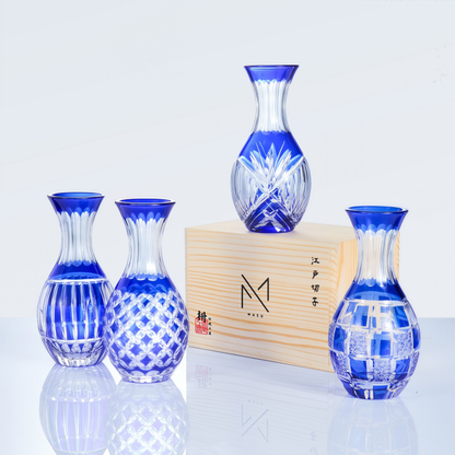 Sake Set Kiriko Handcrafted Cobalt Blue Flagon Collection Seiko