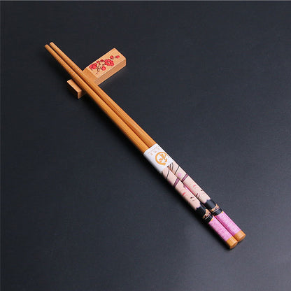 Bamboo Chopsticks Set Geisha Japanese 4 Pairs with Rests Gift Box
