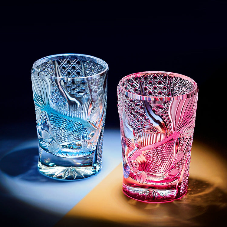 Handcrafted Whiskey Glass Rose Koi | Edo Kiriko Pink Koi Fish Crystal