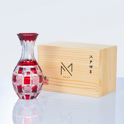 Sake Set Kiriko Shukusho Vermilion Red Hand-Cut Flagon Collection