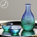 Sake Set | Handcrafted Glass Sake Set with Bottle & 2 Cups