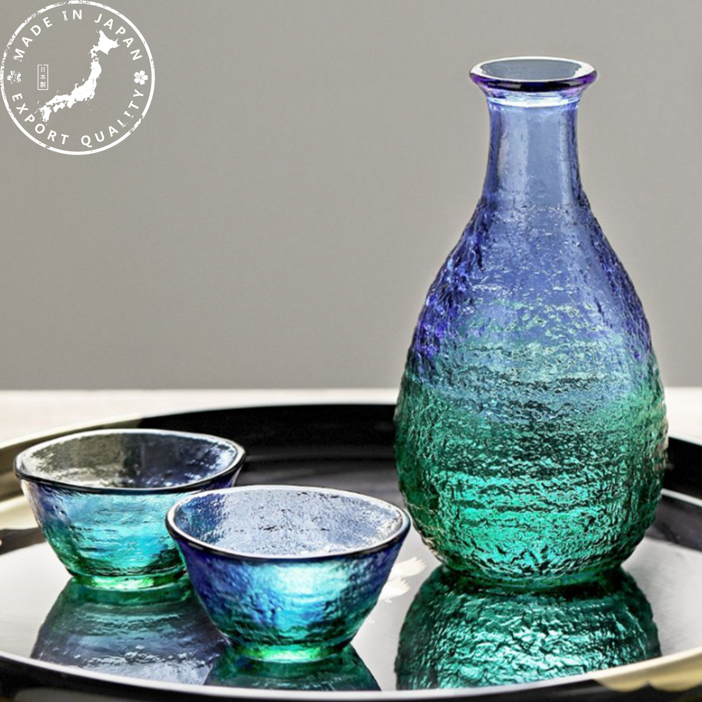 Sake Set | Handcrafted Glass Sake Set with Bottle & 2 Cups