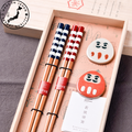 Daruma Chopsticks Wedding Gift Set Japanese Handcrafted His and Hers with Rests and Wooden Box