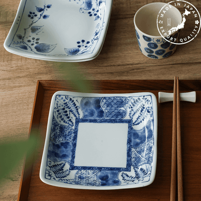 Japanese Square Plate | Mino Ware Ceramic Nature Design Dish