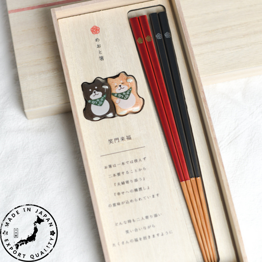 Chopsticks Gift Set | Japanese Shiba Inu & Kitten Handcrafted Wood Couples Wedding