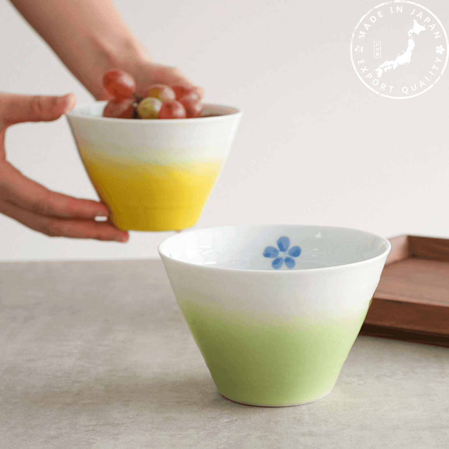 Ceramic Conical Bowl Arita Ware Japanese Handcrafted Gradient Ombre Serving and Decorative Bowl