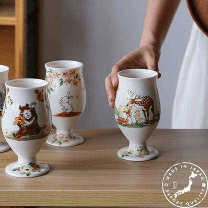 Japanese Ceramic Tall Cup – Hand-Painted Animal Artist Signed