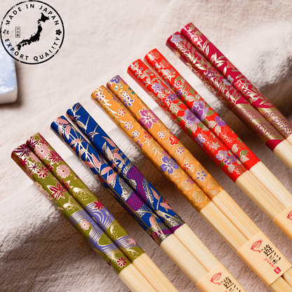 Bamboo Chopsticks Set Botanical Japanese Handcrafted 5 Pairs Gift