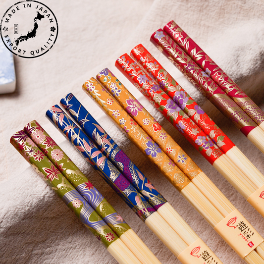 Bamboo Chopsticks Set Botanical Japanese Handcrafted 5 Pairs Gift