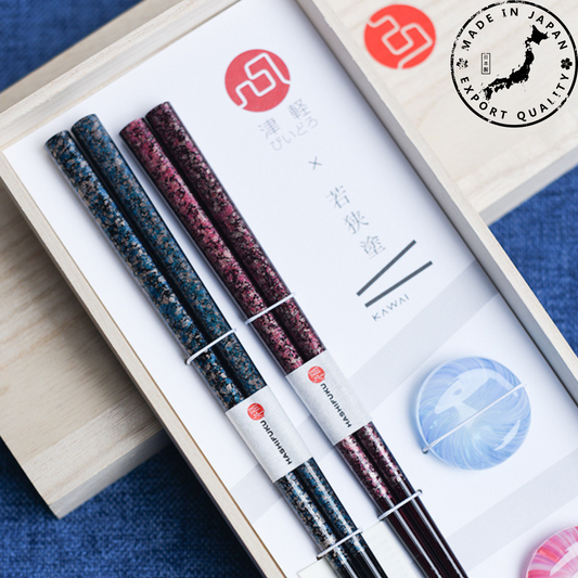 Chopsticks Wedding Gift Set | Japanese Snowflake Handcrafted Wood Couples Chopsticks