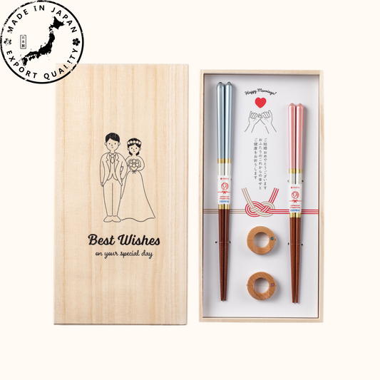 ISHIDA Wooden Chopsticks Wedding Gift His Hers Blue Pink Japan Box