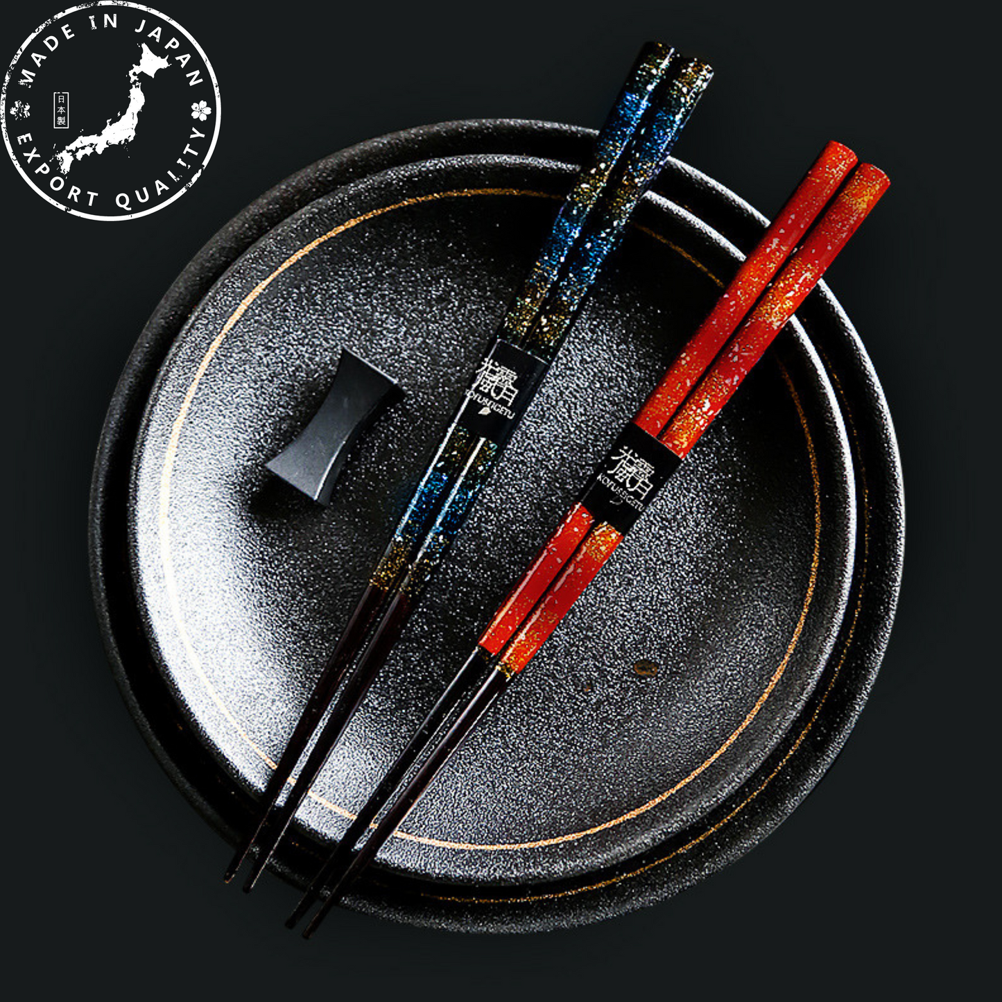 Glazed Chopsticks Set Galaxy Design Japanese Handcrafted Gift Set with Wooden Box