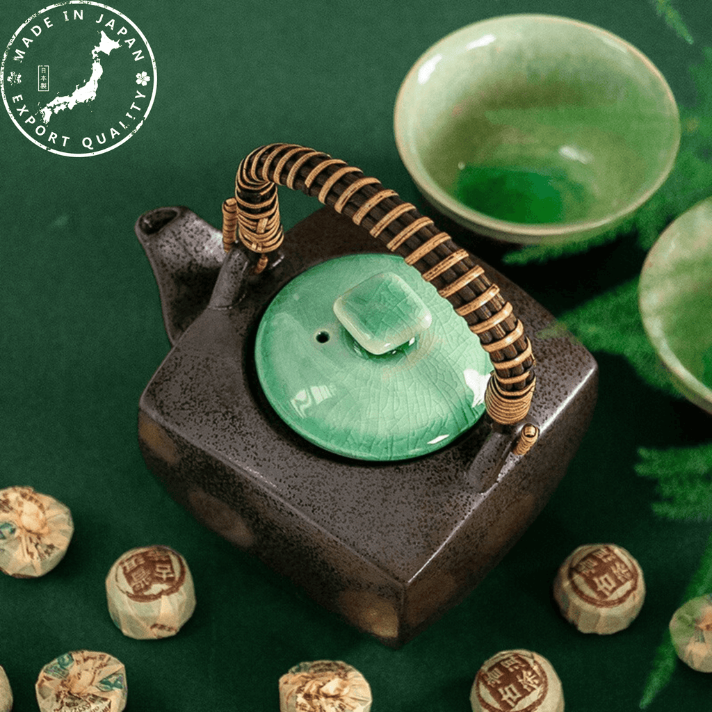Tea Set | Japanese Mino Ware Jade Ceramic Teapot & 4 Cups Gift Set