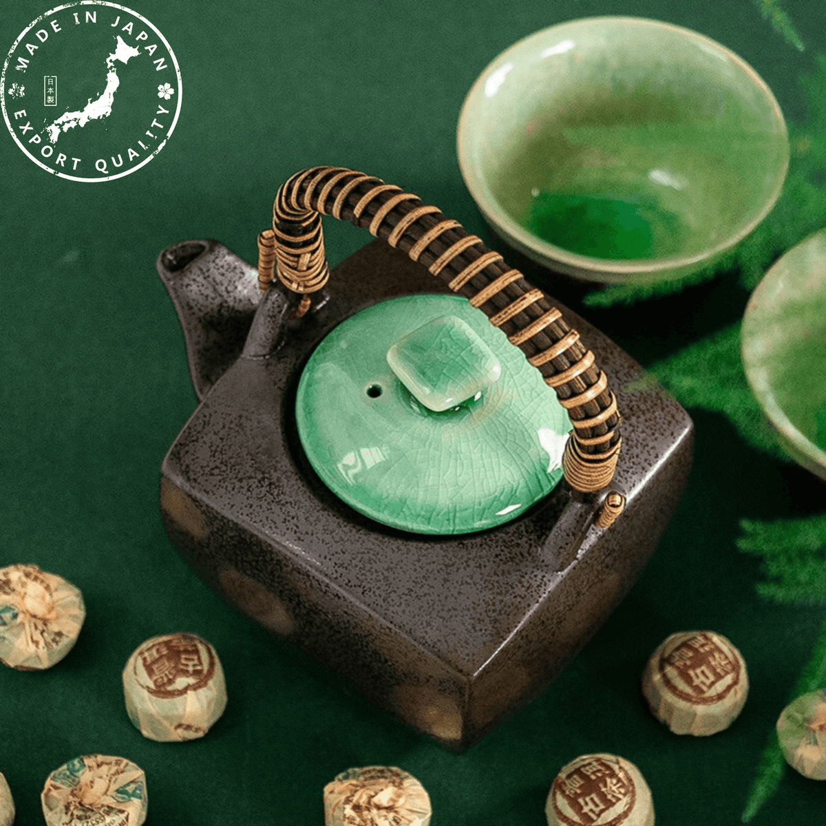 Tea Set | Japanese Mino Ware Jade Ceramic Teapot & 4 Cups Gift Set