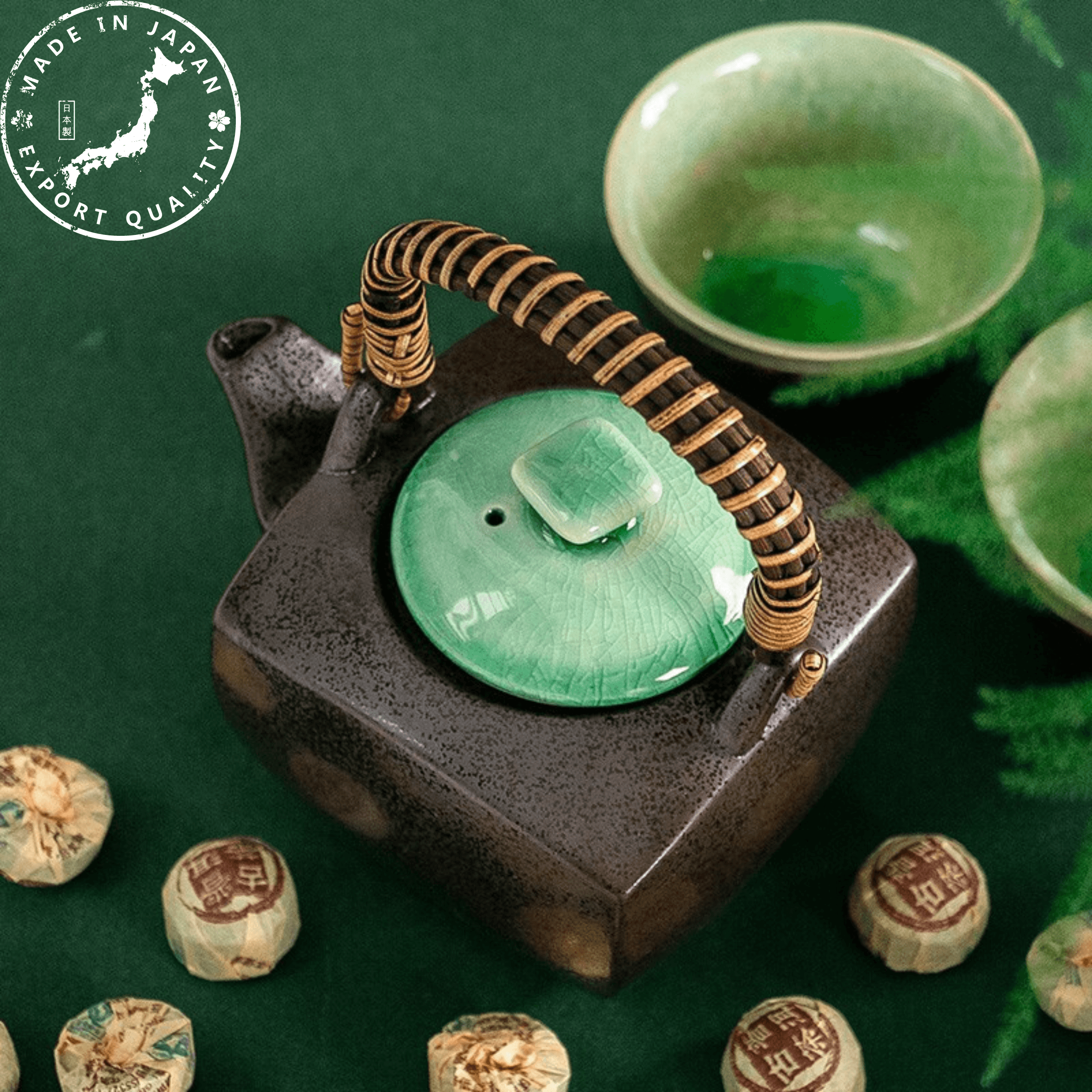 Tea Set | Japanese Mino Ware Jade Ceramic Teapot & 4 Cups Gift Set