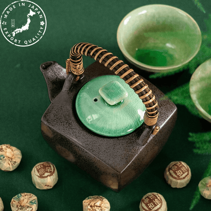 Tea Set | Japanese Mino Ware Jade Ceramic Teapot & 4 Cups Gift Set
