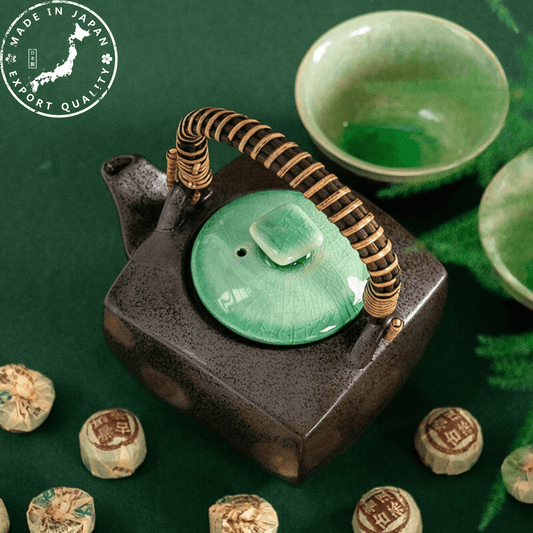 Tea Set | Japanese Mino Ware Jade Ceramic Teapot & 4 Cups Gift Set
