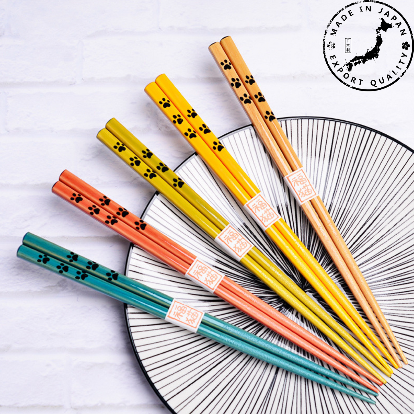 Chopsticks Set of 5 | Paw Print Handcrafted Wooden Japanese Chopsticks
