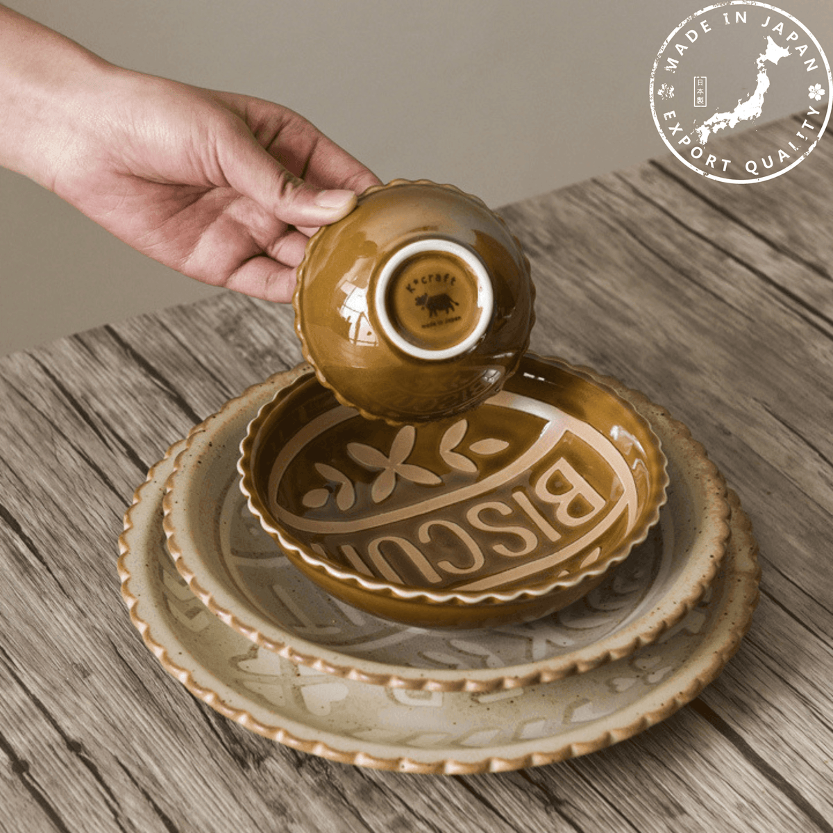 Ceramic Tableware Japanese Butter Biscuit Embossed Plate Bowl Set