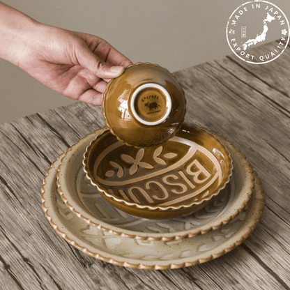 Ceramic Tableware Japanese Butter Biscuit Embossed Plate Bowl Set