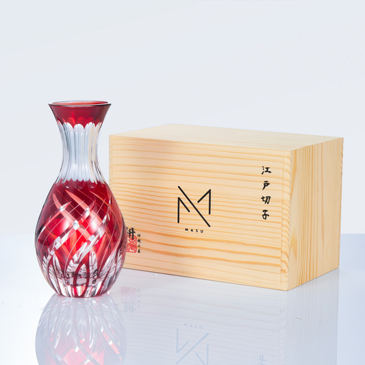 Sake Set Kiriko Shukusho Vermilion Red Hand-Cut Flagon Collection