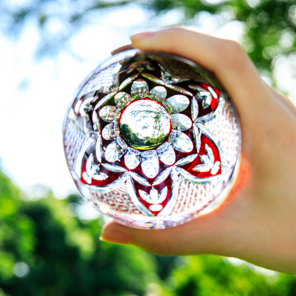Kiriko Whiskey Glass Edo Kohaku Sakura Chrysanthemum Hand-Cut Crystal | Red Grey Japanese Glassware