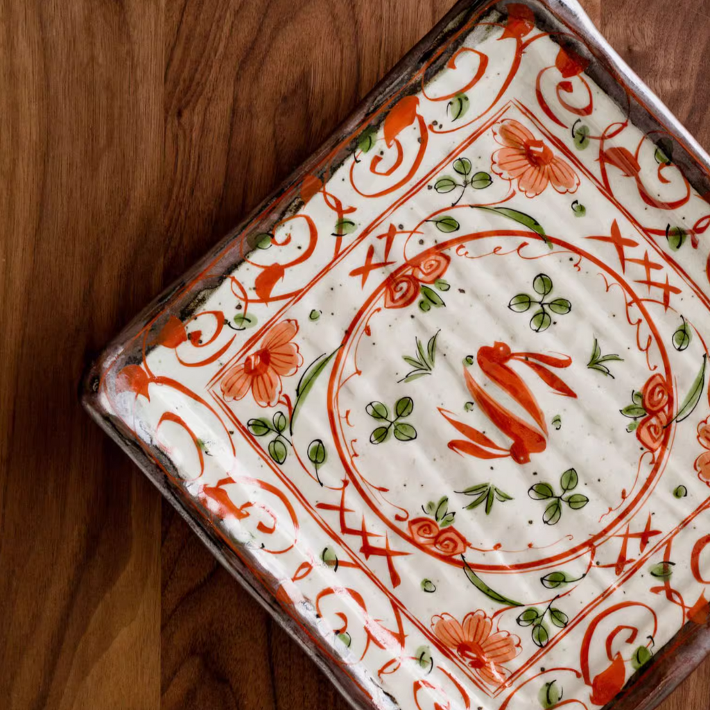 Japanese Ceramic Dish Set – Mino Ware Akae Red Butterfly