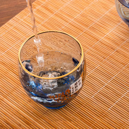 Cold Sake Set with Ice Chamber | Sapphire Galaxy Gold Rim
