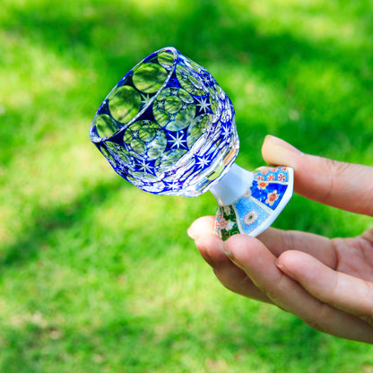 Sake Goblet Glass Takadaka Komon – Edo Kiriko & Mino Ware Crystal