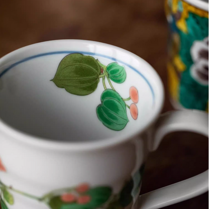 Japanese Ceramic Mug – Kutaniyaki Floral Bird Swallow Forest