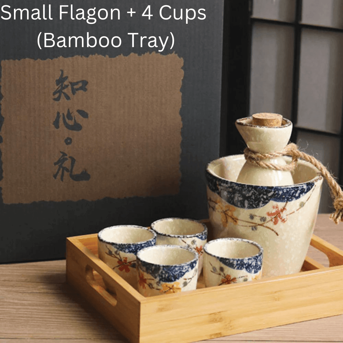 Japanese Sake Set – Sakura Ceramic Flagon Cups Tray Options