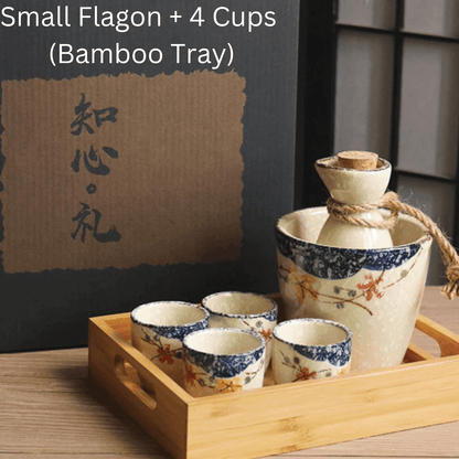 Japanese Sake Set – Sakura Ceramic Flagon Cups Tray Options