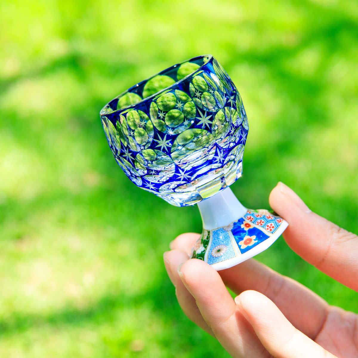 Sake Goblet Glass Takadaka Komon – Edo Kiriko & Mino Ware Crystal
