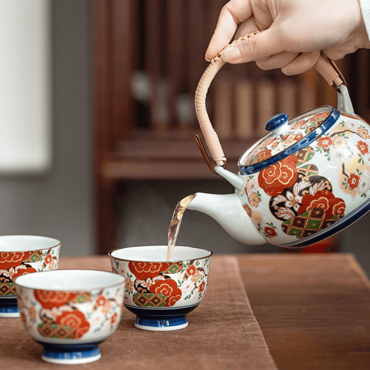 Tea Set | Japanese Imari Hasami Ware Teapot & 5 Cups Handcrafted Ceramic