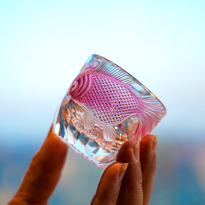 Whiskey Glass Rose Koi | Edo Kiriko Handcrafted Red Crystal Barware