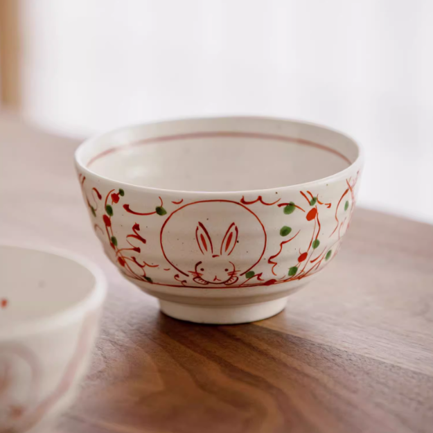 Japanese Ceramic Bowl Set of 5 – Mino Ware Rabbit Design
