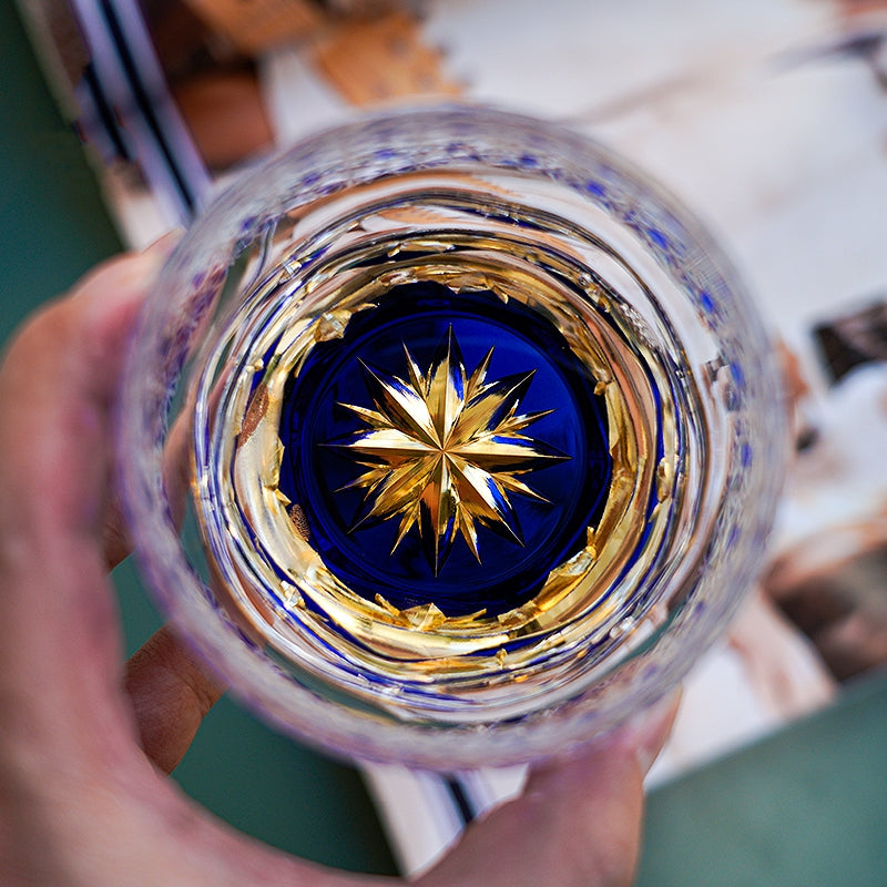 Whiskey Glass Midnight Blue Starburst | Japanese Edo Kiriko Hand-Cut Crystal Drinkware
